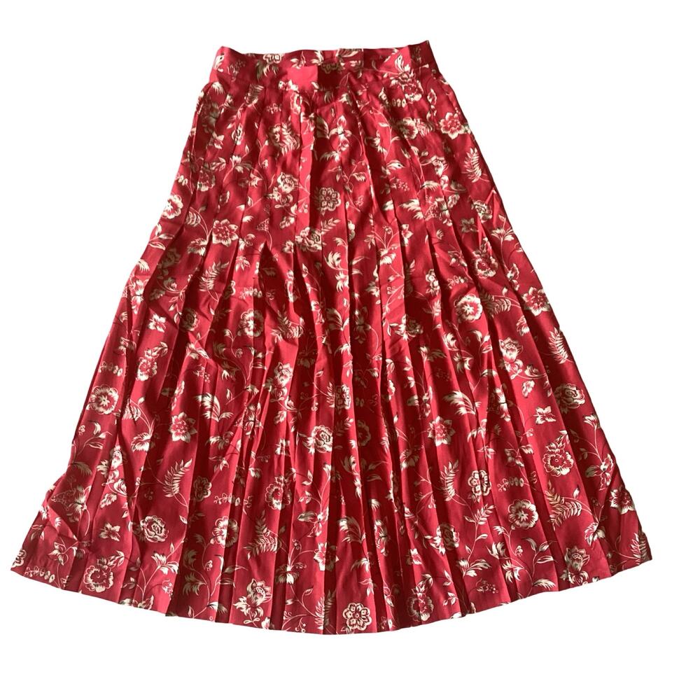 1990s Halston III Floral Red Midi Skirt